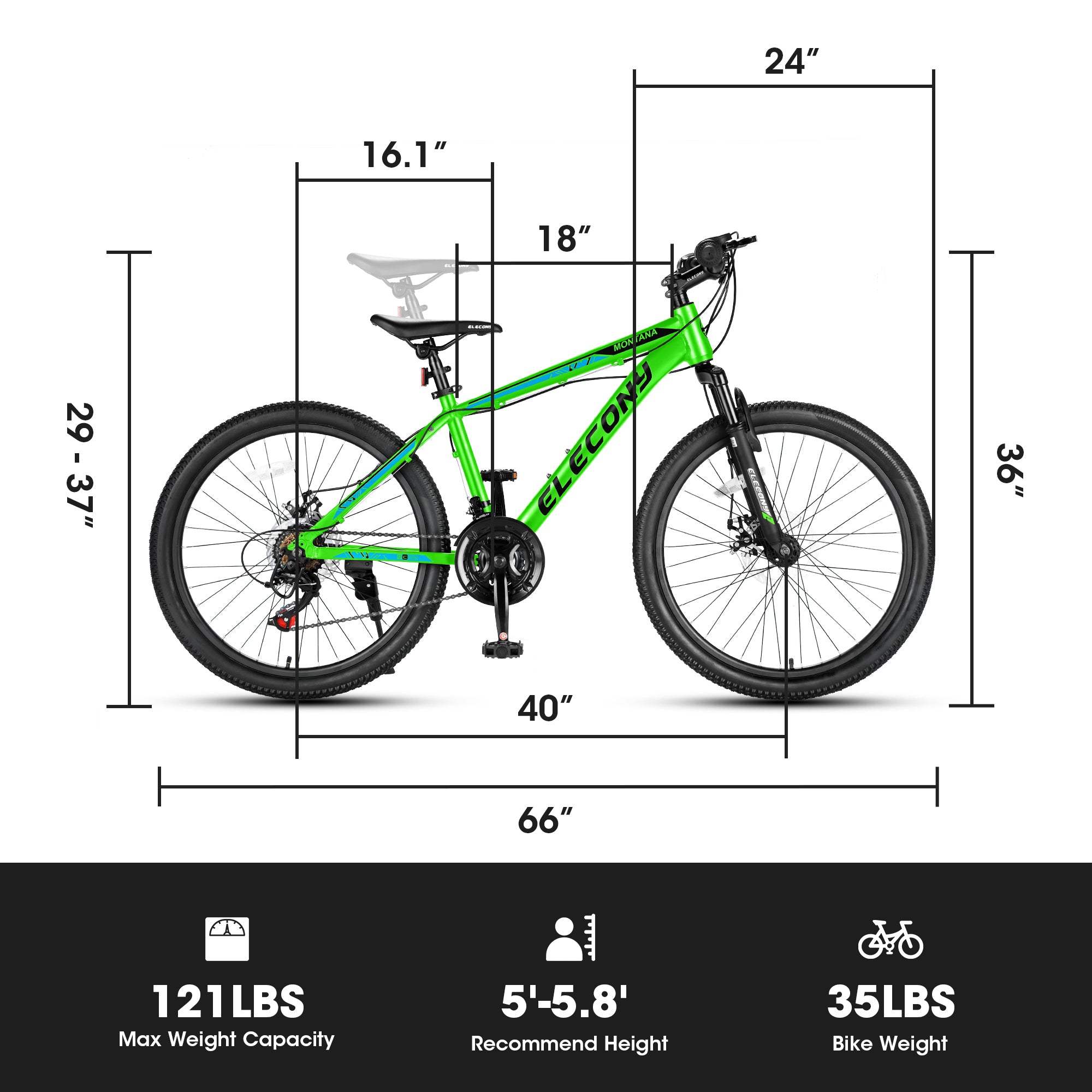 A24299 Rycheer Elecony 24 inch Mountain Bike Bicycle for Adults Aluminium Frame Bike Shimano 21-Speed with Disc Brake